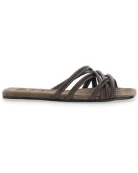 Brunello Cucinelli - Flat Sandals Square Toe Suede - Lyst