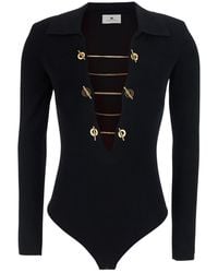 Elisabetta Franchi - Knit Top With High Neck And Long Sleeves - Lyst