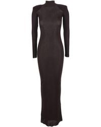 Self-Portrait - Turtleneck Long Dress With Shoulder Pads - Lyst