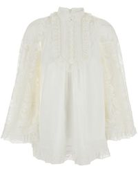 Zimmermann - 'Ascension' Blouse With Lace Panels And Scallop Hem - Lyst