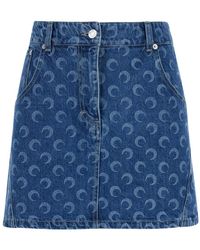 Marine Serre - Blue Mini Skirt With 'crescenti Moon' Print In Denim Woman - Lyst