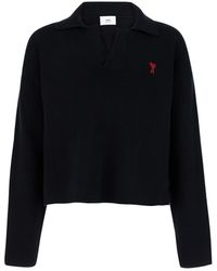 Ami Paris - Polo Sweater With Embroidered Ami De Coeur Logo - Lyst