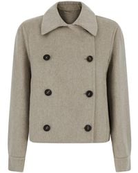 Brunello Cucinelli - Cropped Mini Caban Jacket With Monile Trim - Lyst