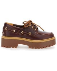 Timberland - 'Stone Street' Bordeaux Boat Loafers With Engraved Side Logo And Platform - Lyst