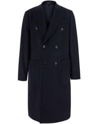Emporio Armani - Double-Breasted Cashmere Wool Coat With Collar And Long - Lyst