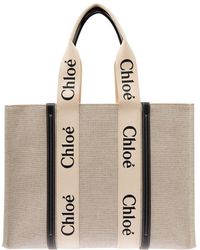 Chloé - 'woody Large' Handbag With Logo In Canvas Woman - Lyst