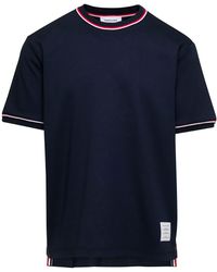 Thom Browne - Blue Crewneck T-shirt With Striped Trim In Cotton Man - Lyst