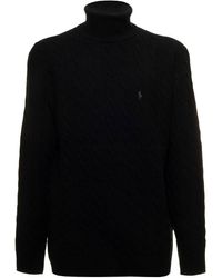 Ralph Lauren Turtleneck In Cable Wool And Cashmere Knit With Contrast Logo  Embroidery On The Chest Man in Black for Men - Save 25% | Lyst