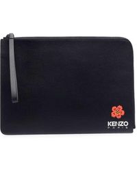KENZO - Clutch Bag With Logo Patch And Wrist Strap - Lyst