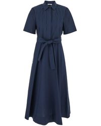 P.A.R.O.S.H. - Long Dress With Classic Collar And Waist Belt - Lyst