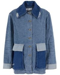 Ganni - Denim Midi Jacket Patchwork - Lyst