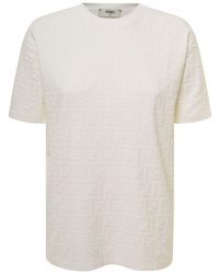 Fendi - T-shirt maniche corte con ff logo all-over bianca in viscosa donna - Lyst