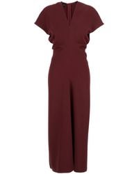 Plain - Dress With V Neck And Short Sleeves - Lyst