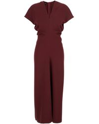 Plain - Dress With V Neck And Short Sleeves - Lyst