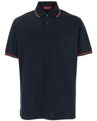 Gucci - Polo Shirt With Web Detail And Logo Lettering On The Front - Lyst