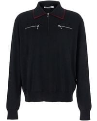 Jil Sander - Maglione Con Colletto Classico E Tasche Con Zip Sul Fronte - Lyst