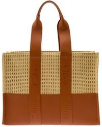 Chloé - 'Woody Large' Tote Bag With Logo Embroidery - Lyst