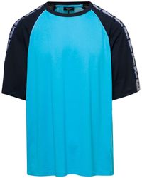 Fendi - T-Shirt Girocollo Con Banda Logo Sulle Maniche Bicolor - Lyst