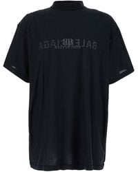 Balenciaga - Oversized T-Shirt With Mirrored Logo Lettering Print - Lyst