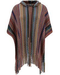 Missoni - Multicolor Hooded Poncho With Zigzag Motif In Viscose Blend Woman - Lyst