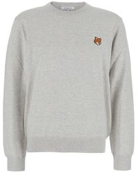 Maison Kitsuné - Crew Neck Sweater With Fox Patch - Lyst