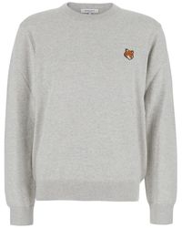 Maison Kitsuné - Crew Neck Sweater With Fox Patch - Lyst