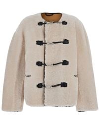 TOTEME - 'Teddy' Crewneck Shearling Jacket With Clasp Closure On T - Lyst