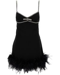 Self-Portrait - Mini Dress With Bow Detail And Feathers Trim - Lyst