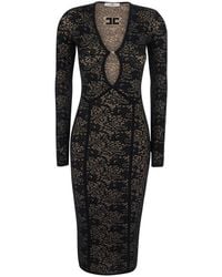 Elisabetta Franchi - Lace Long Sleeve Dress Tech Fabric - Lyst