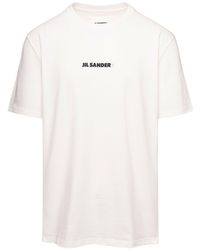 Jil Sander - T-shirt With Short Sleeves And Contrasting Logo Print In Cotton - Lyst