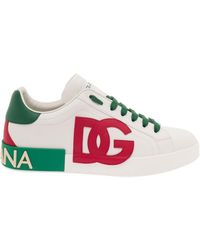 Dolce & Gabbana - Sneaker basse 'portofino' con logo dg e inserti a contrasto in pelle bianca - Lyst