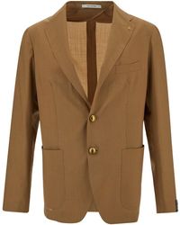 Tagliatore - Camel Single-Breasted Jacket With Logo Detail - Lyst