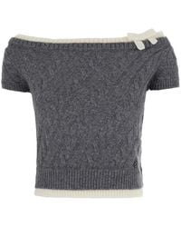 ShuShu/Tong - Bow Off-Shoulder Knit Crop Top With Puff Sleeves - Lyst