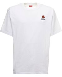 KENZO - T-shirt bianca di cotone con logo crest ricamato uomo - Lyst