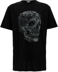 Alexander McQueen - T-shirt con teschio di cristallo in nero - Lyst