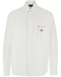 Fendi - Camicia Con Una Tasca Con Zip Sul Fronte E Logo Lettering Sulla - Lyst