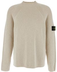 Stone Island - Sweater With Ribbed Design And Logo Patch On Sleeve - Lyst