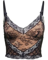 Gucci - Top With 'Gg' Motif And Floral Lace Trim Texture - Lyst