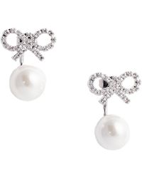 Self-Portrait - Metallic Earings With Bow Charm And Faux-Peal Detail - Lyst