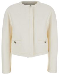 Gucci - Collarless Cropped Jacket With Gg Logo Button - Lyst