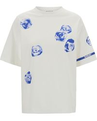 Burberry - T-Shirt Girocollo Con Stampa Rose E Logo - Lyst