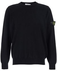 Stone Island - Crewneck Long-Sleeve T-Shirt With Logo Patch On The Sleeve - Lyst
