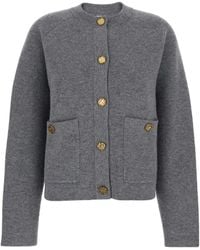TOTEME - Crewneck Cardigan With Jewel Buttons And Two Front Patch P - Lyst