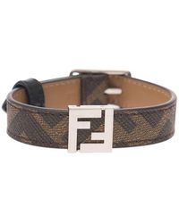 Fendi - Reversible Bracelet With Metal Ff Logo In Claf Leather Man - Lyst