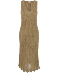Twinset - Abito Lungo Con Scollo A V E Dettagli Plissettati All-Over In - Lyst