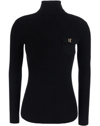 Elisabetta Franchi - Ribbed Turtleneck Sweater With Ajour Detail - Lyst