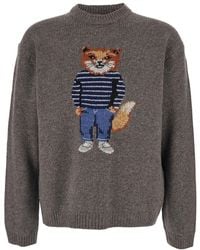 Maison Kitsuné - Crewneck Sweater With Logo Embroidery - Lyst