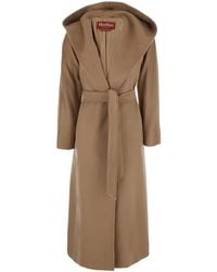 Max Mara - 'Elegia' Coat With Hood And Front Belt - Lyst