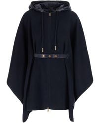Moncler - Cape With Removable Hood And Front Belt - Lyst