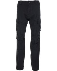 C.P. Company - Cargo Pants With Two Cargo Pockets On The Front And Logo Plaque On The Side - Lyst